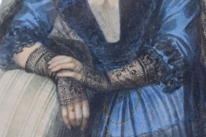 null ANINA BLANC. Femme en robe bleu. Aquarelle. Daté 1820. Dimensions : 26 x 20...