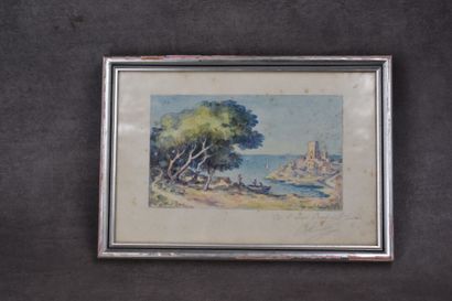 null Benoît BÉNONI-AURAN (1859-1944), Vue sur mer, aquarelle. Signé en bas à droite...