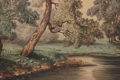 null Alex GAUMEL (XIXe siècle), Vue sur rivière, aquarelle sur papier. Signé en bas...