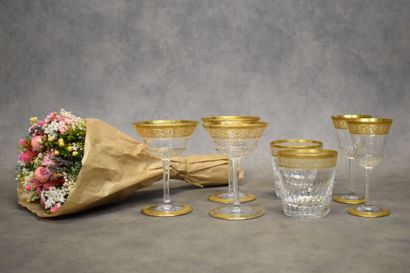 null SAINT LOUIS. Thistle model. Meeting of seven glasses including: three champagne...