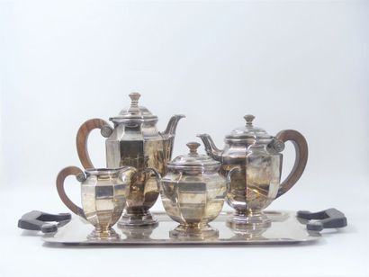 null CHRISTOFLE. Tea and coffee set in silver plated metal and wood including: a...