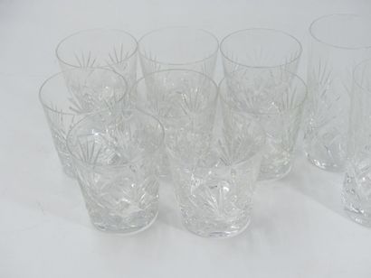null SAINT LOUIS. Set of eight whiskey glasses and five orangeade glasses in cut...