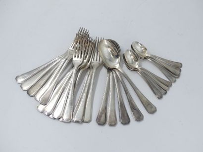 null CHRISTOFLE. Part of silver plated metal menagere of 29 pieces including: 14...