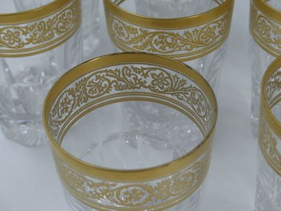 null SAINT LOUIS (In the taste). Set of ten crystal goblets with golden frieze decoration....