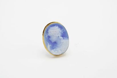 null Cameo pendant in blue and white molded glass decorated with a woman's profile,...