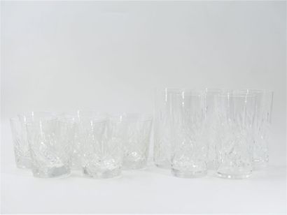 null SAINT LOUIS. Set of eight whiskey glasses and five orangeade glasses in cut...