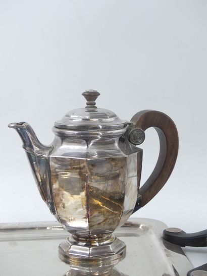 null CHRISTOFLE. Tea and coffee set in silver plated metal and wood including: a...
