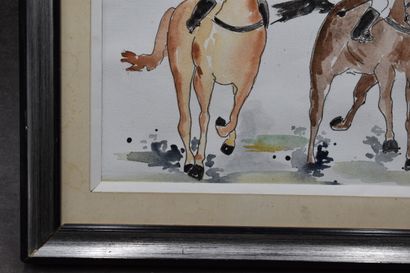 null Georges GÉO-FOURRIER (1898-1966), Course de chevaux, aquarelle. Signé en bas...