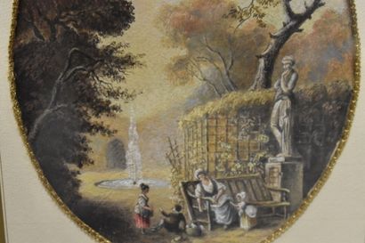 null Ecole française du XVIIIe siècle, Pendant des scènes de personnages en extérieur,...