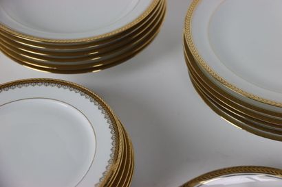 null PART OF SERVICE in porcelain of Limoges with gilded border with geometrical...