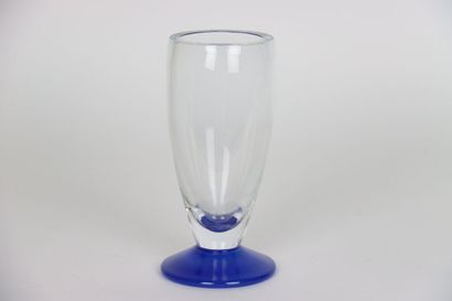Crystal vase on pedestal in blue glass paste...