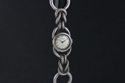 JAEGER-LECOULTRE / HERMES "Audierne" Montre de dame en argent (925). Boitier rond....