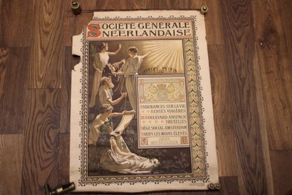 null [AFFICHE], Affiche Originale Assurance Société Générale Néerlandaise. Signé...