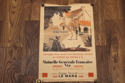 null [AFFICHE], Affiche originale Assurance MUTUELLE GENERALE FRANCAISE, Le Mans....