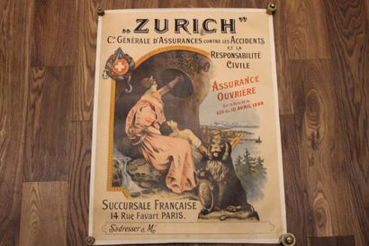 null [AFFICHE], Affiche originale entoilée Compagnie Générale d'Assurance ZURICH,...