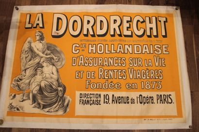 null [AFFICHE], Affiche originale entoilée La Dordrecht Compagnie Hollandaise d'Assurance....