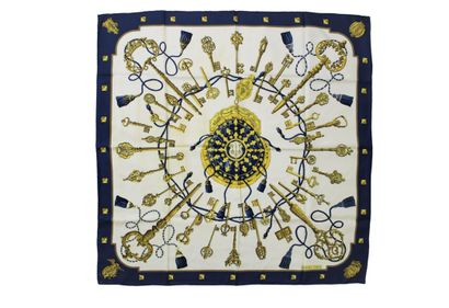 null HERMES. Model "Les Clefs". Silk square designed by Cathy Latham. Size: 90x90cm....