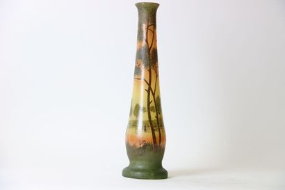 null François-Théodore LEGRAS (1839-1916), Vase émaillé à décor lacustre, signé dans...