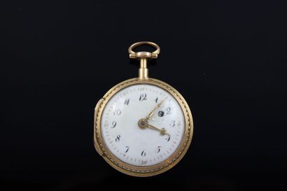 null GABRIEL COURIEULT 
Montre coq, fin XVIIIe en or jaune 18k. Fond avec émail guilloché...