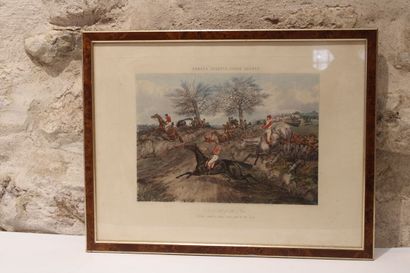null ALKEN (1756-1815) (after), Chasse à courre, Lithograph under glass, 19th century....