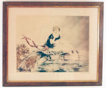 null Coquetry. Print showing a young woman admiring her reflection in the water.
Marked...