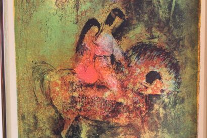 null Dang LEBADANG (1921-2015. Couple on horseback and isolated horse, Pair of lithographs,...