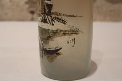 null JEM, pupil of François-Théodore LEGRAS. Glass vase with enamelled decoration...