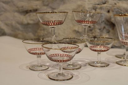 null Cut crystal glasses including 6 wine glasses, 6 champagne glasses, and six goblets....