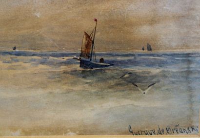 Gustave DE BREANSKI Gustave DE BREANSKI (c.1856-1898) 
Seaside (Étretat ?)
Watercolor...