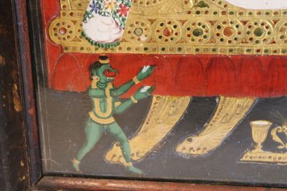 null INDIA. Tanjore painting under glass. Dimensions : 54,5 x 43,5cm (at sight)