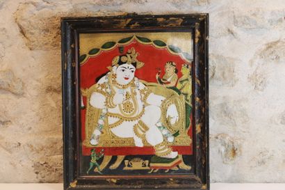 null INDIA. Tanjore painting under glass. Dimensions : 54,5 x 43,5cm (at sight)