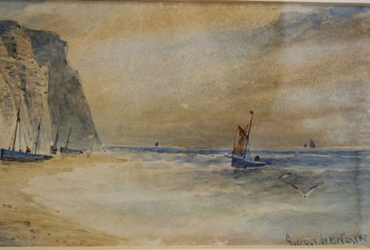 Gustave DE BREANSKI Gustave DE BREANSKI (c.1856-1898) 
Seaside (Étretat ?)
Watercolor...