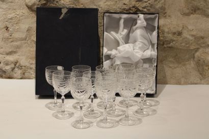 null CRYSTAL FACTORY OF LORRAINE. Twelve large cut crystal glasses in their original...