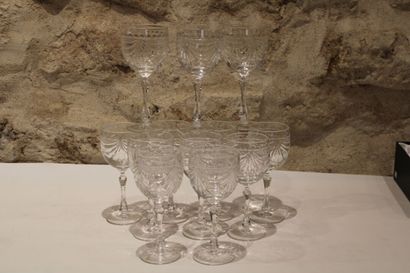 null CRYSTAL FACTORY OF LORRAINE. Twelve large cut crystal glasses in their original...