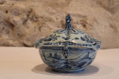 NEVERS Candy jar in blue earthenware decorated...