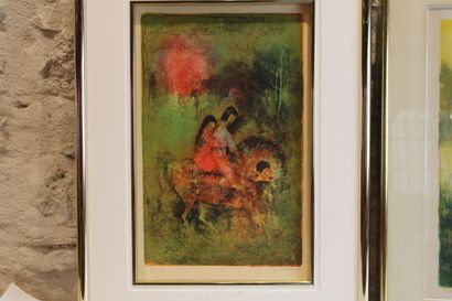 null Dang LEBADANG (1921-2015. Couple on horseback and isolated horse, Pair of lithographs,...