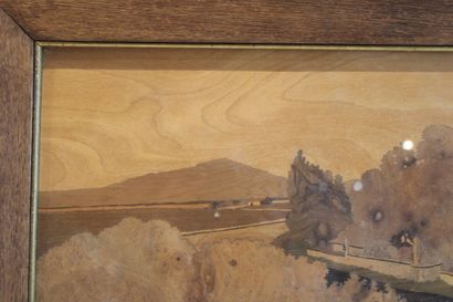null Charles SPINDLER (1865-1938). Mount Saint Quentin, Metz, marquetry panel, signed...