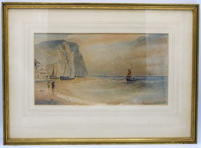 Gustave DE BREANSKI Gustave DE BREANSKI (c.1856-1898) 
Seaside (Étretat ?)
Watercolor...