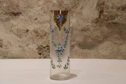 Glass vase with enamelled and polychrome...