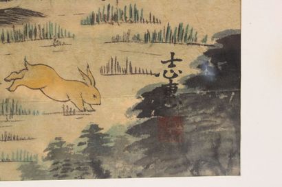 null Pair of illustrations representing two riders hunting deer. Size : 38,5 x 28...