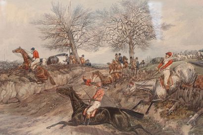 null ALKEN (1756-1815) (after), Chasse à courre, Lithograph under glass, 19th century....