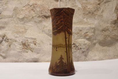 null François-Théodore LEGRAS (1839-1916),Enamelled vase with a lacustrine decoration,...