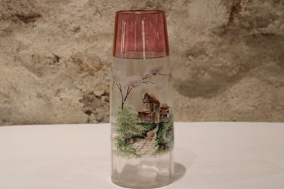 null Pink and translucent glass vase with enamelled and polychrome decoration of...