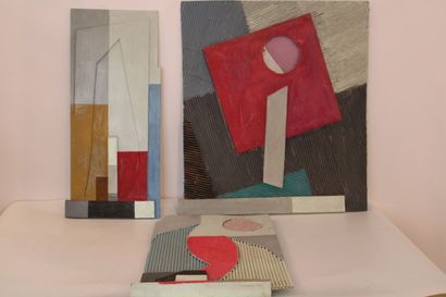 null Paul-Louis BOLOT (1918-2003). Réunion de trois compositions abstraites murales...