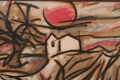 null Paul-Louis BOLOT (1918-2003), "Paysage", gouache encadrée sous verre, signée...