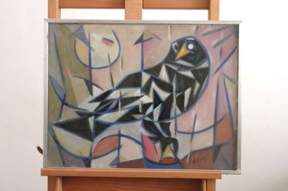 null Paul-Louis BOLOT (1918-2003), "Le merle noir", gouache encadrée sous verre,...
