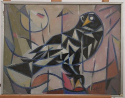 null Paul-Louis BOLOT (1918-2003), "Le merle noir", gouache encadrée sous verre,...