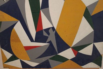 null Paul-Louis BOLOT (1918-2003), Composition abstraite titrée "Méditerranée", acrylique...