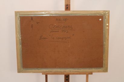 null Paul-Louis BOLOT (1918-2003), "La Campagne", acrylique sur contreplaqué, encadré,...