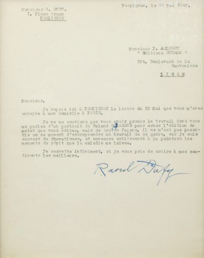 Raoul DUFY (1877-1953) Raoul DUFY (1877-1953)
Lettre de Raoul Dufy de 1949 adressée... Gazette Drouot